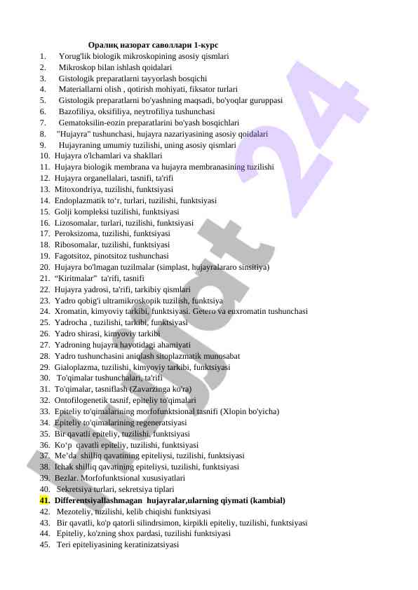 Oroqlik nazorat savollari biologik mikroskoplar