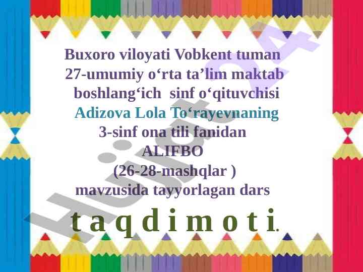 Alifbo mavzusida dars taqdimoti 3-sinf uchun