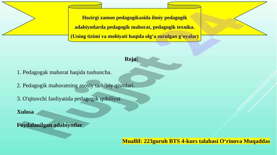 Pedagogik mahorat haqida tushuncha va asosiy tarkibiy qismlar