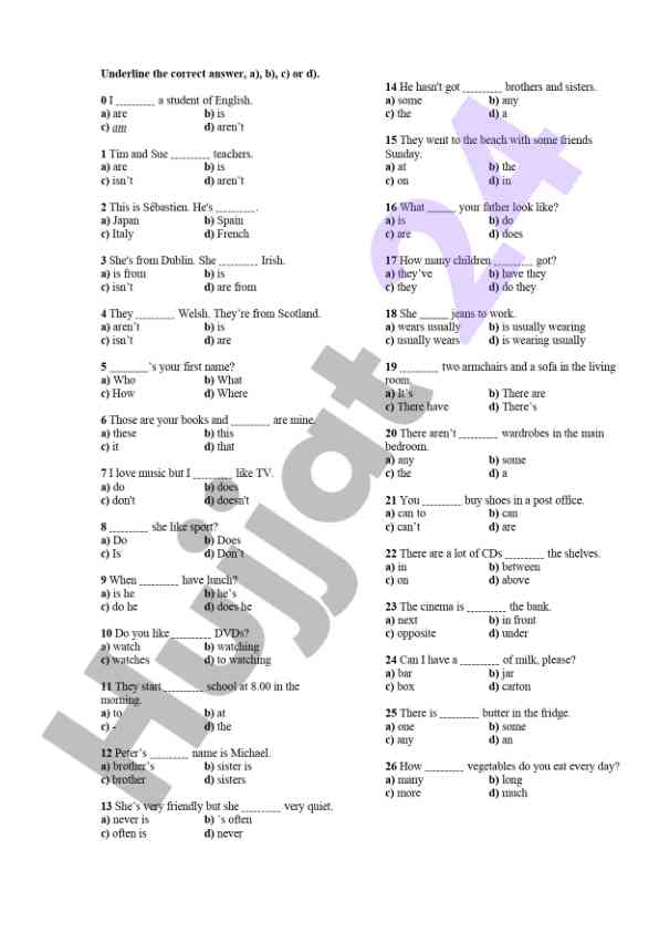 English grammar test questions for practice