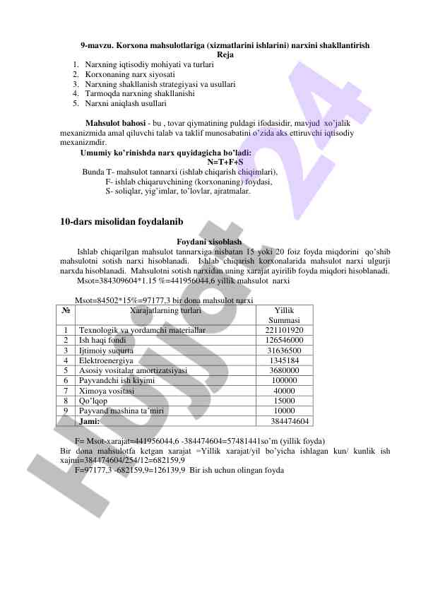 Mahsulot narxini shakllantirish usullari