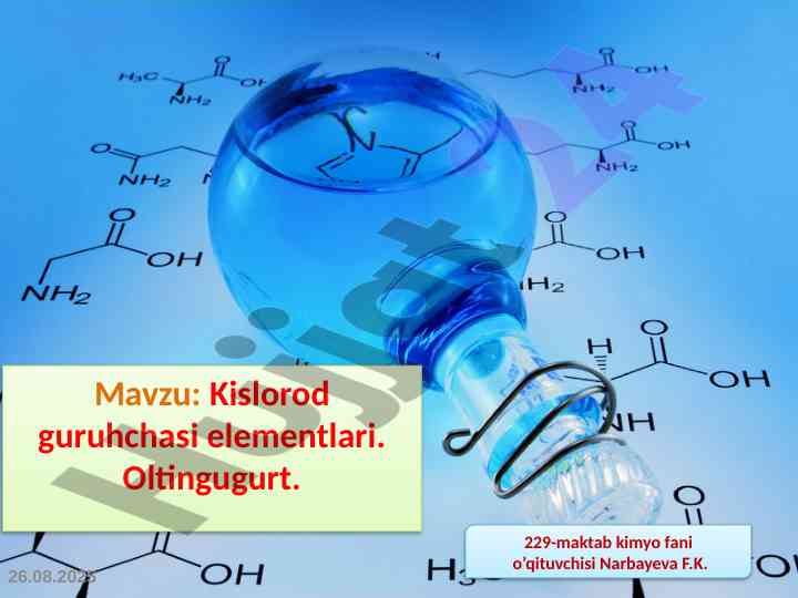 Kislorod guruhchasi elementlari va laboratoriya masalalari