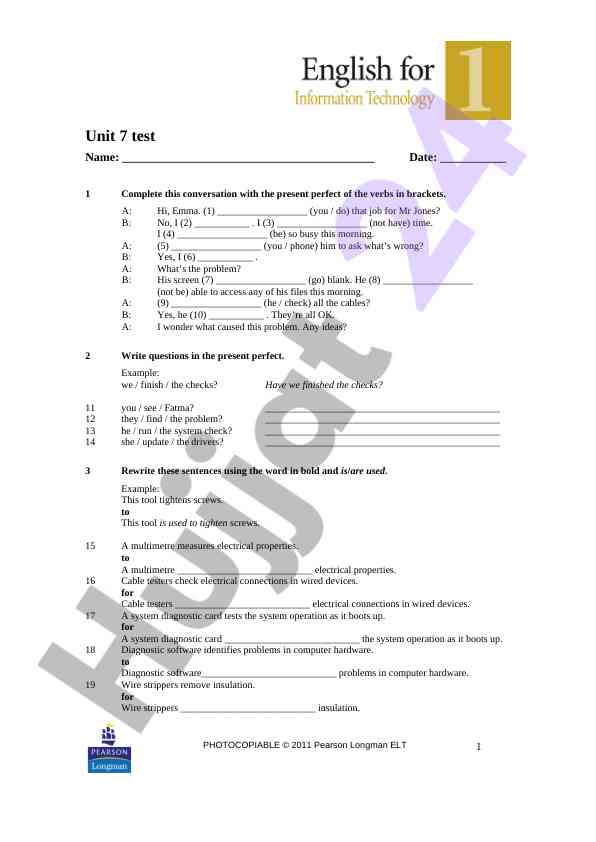 Present perfect fikrlarni to'ldirish testi