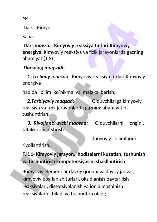 Kimyoviy reaksiya turlari va kimyoviy energiyalar