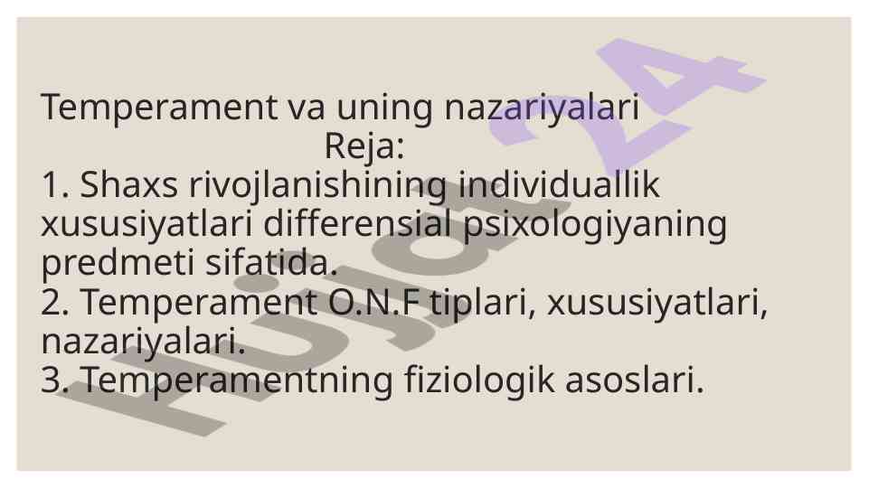 Temperament Va Uning Nazariyalari