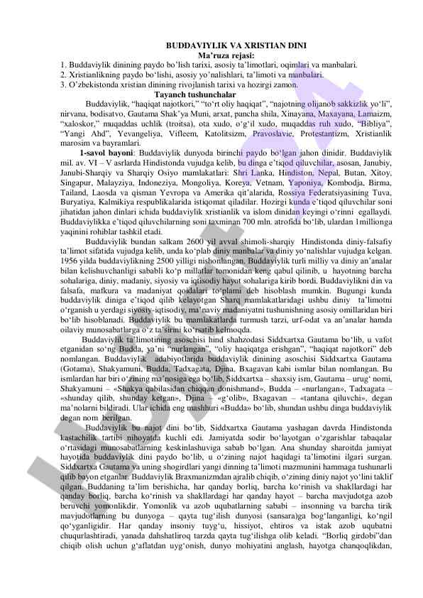 Buddaviylik va xristian dini asosiy tushunchalari