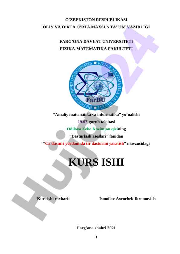 C# dasturi yordamida tir dasturini yaratish