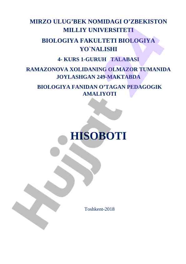 Pedagogik amaliyot hisoboti olmazor tumani maktabida