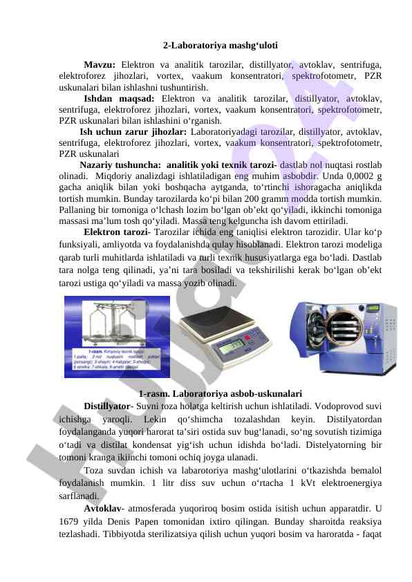 Laboratoriya mashg‘ulotlari elektron va analitik tarozi