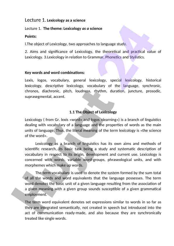 Lexicology as a science an overview