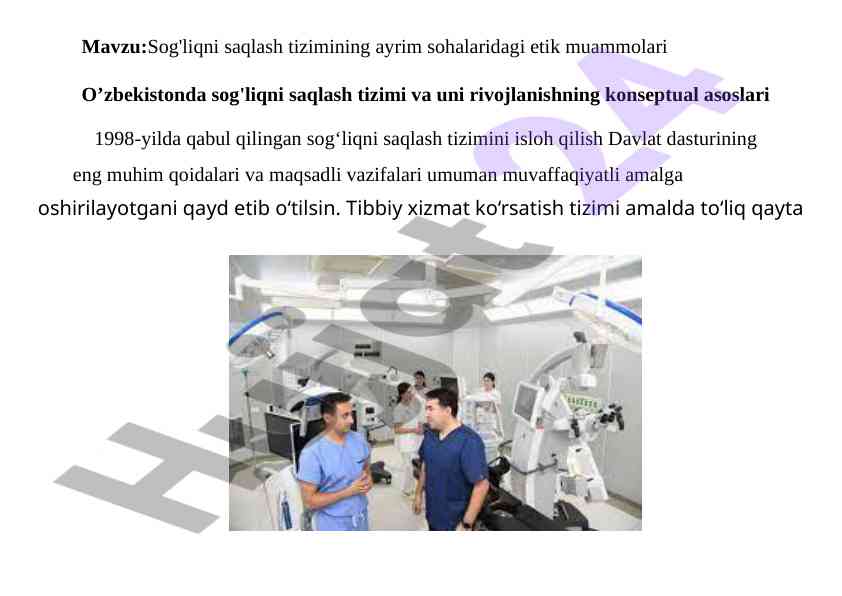 Sog'liqni saqlash tizimidagi etik muammolar
