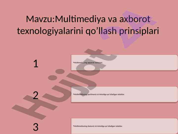 Multimediya va axborot texnologiyalarini qo’llash prinsiplari