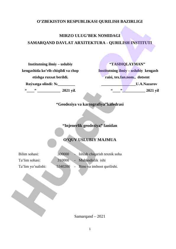 Geodeziya va kartografiya o‘quv usuliy majmua