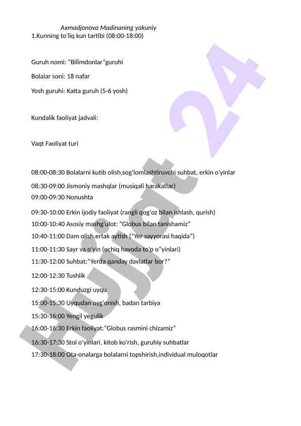 Bolalar uchun kundalik faoliyat jadvali