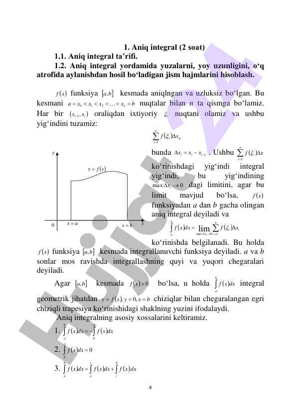 Aniq integral va uning hisoblash usullari