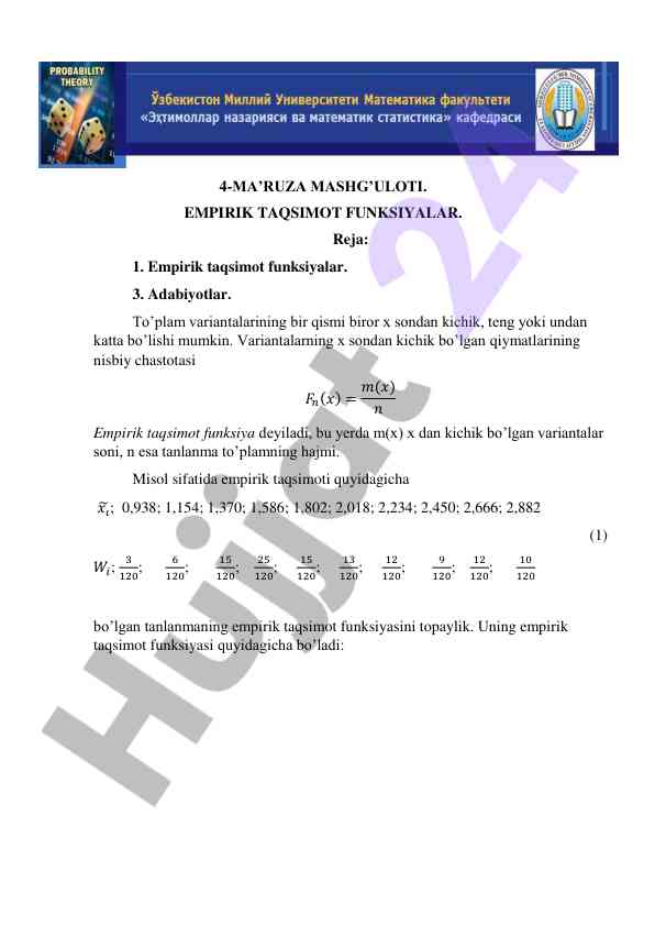 Empirik taqsimot funksiyalari mavzusi
