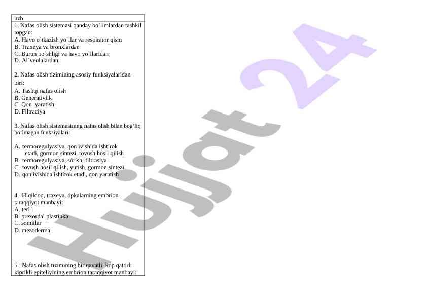 Nafas olish sistemasining asosiy funktsiyalari