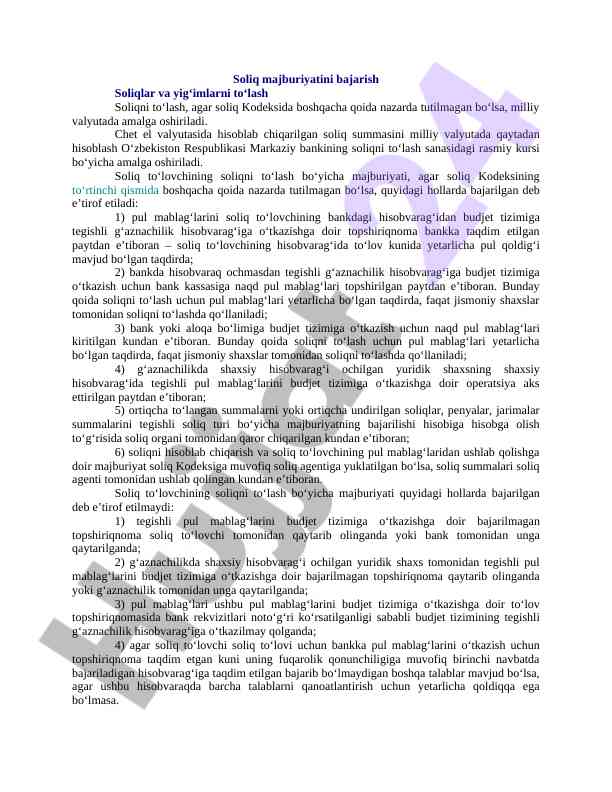 Soliq to‘lovlari bajarilishi va hisoblash tartibi