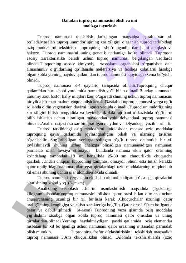 Daladan tuproq namunasini olish va tahlil