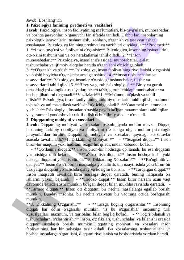 Psixologiya fanining predmeti va vazifalari