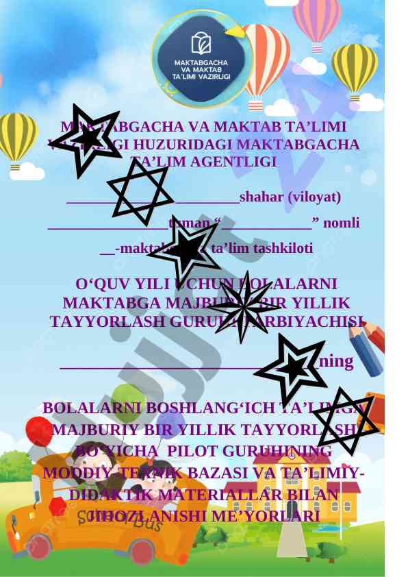 Bolalarni maktabga majburiy bir yillik tayyorlash