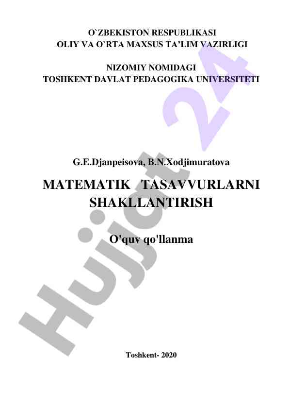 Matematik tasavvurlarni shakllantirish o'quv qo'llanma