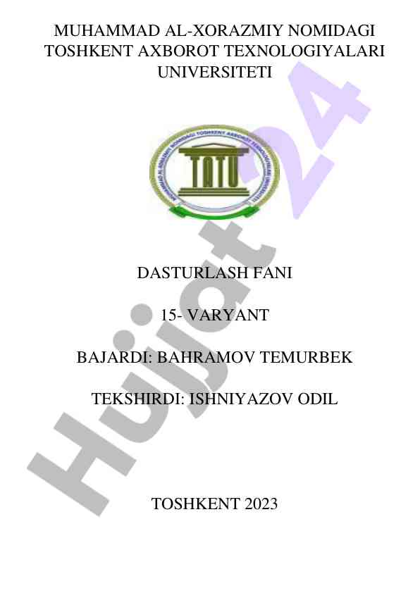 Dasturlash fani 15-variant bo'yicha kod misoli