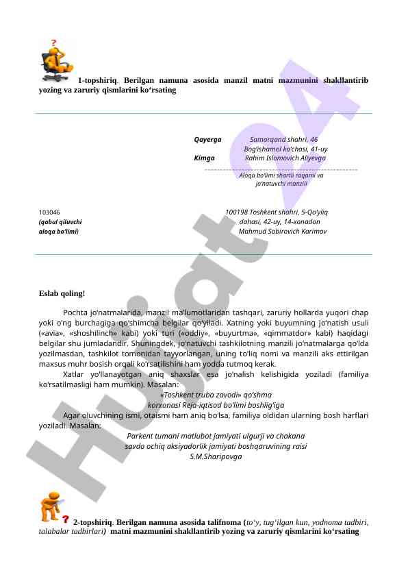 Manzil yazish va pochta xatlari