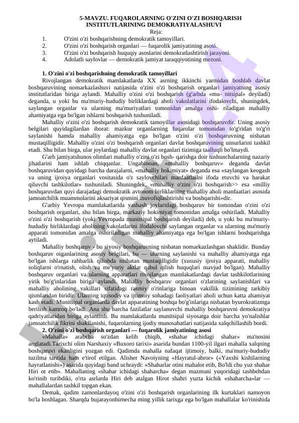 Fuqarolarning o'zini o'zi boshqarish instituti