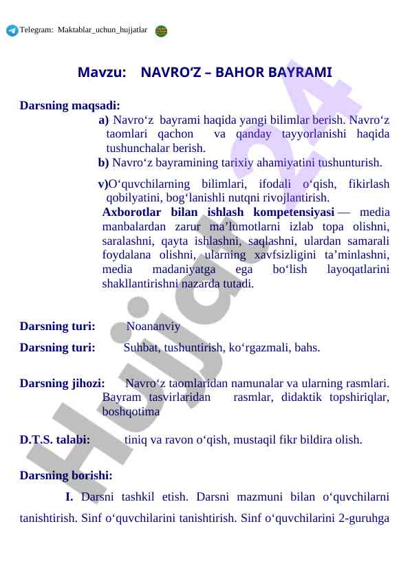 Navro'z bayrami haqida o'quv darsi