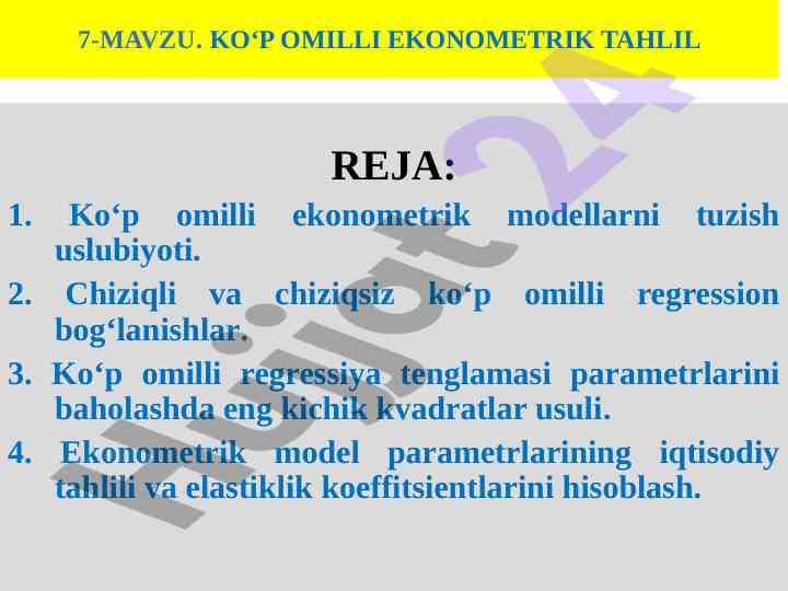 Ko‘p omilli ekonometrik tahlil usullari