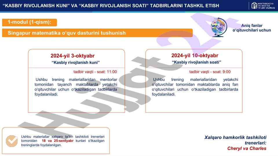 Kasbiy rivojlanish kuni va soati tadbirlarini tashkil etish