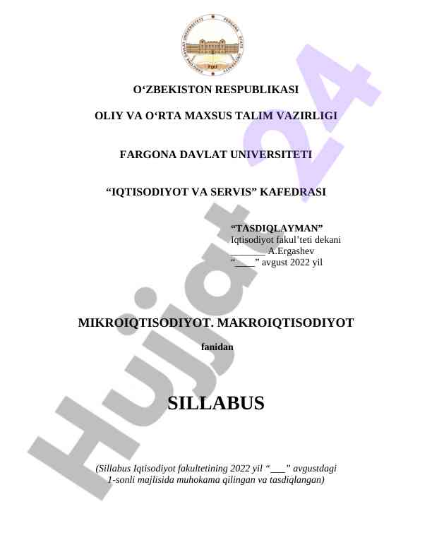 Mikroiqtisodiyot va makroiqtisodiyot sillabusi 2022