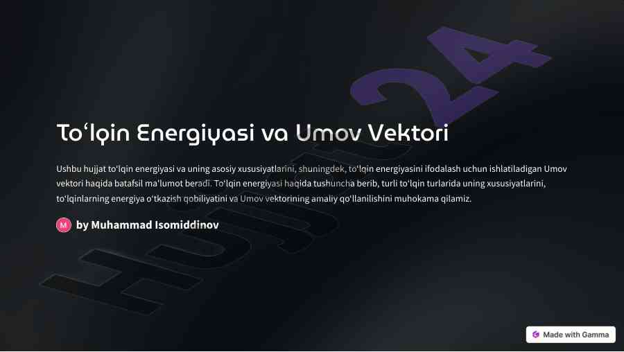 Toʻlqin energiyasi va umov vektori taʼrifi