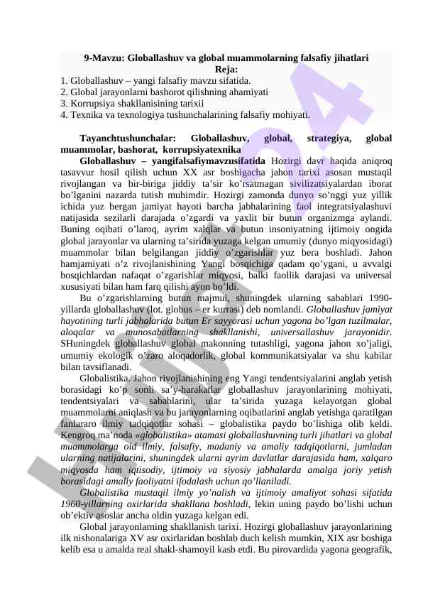 Globallashuv va global muammolar falsafasi