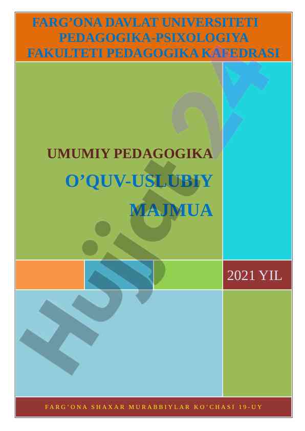 Umumiy pedagogika fanidan o‘quv-uslubiy majmua