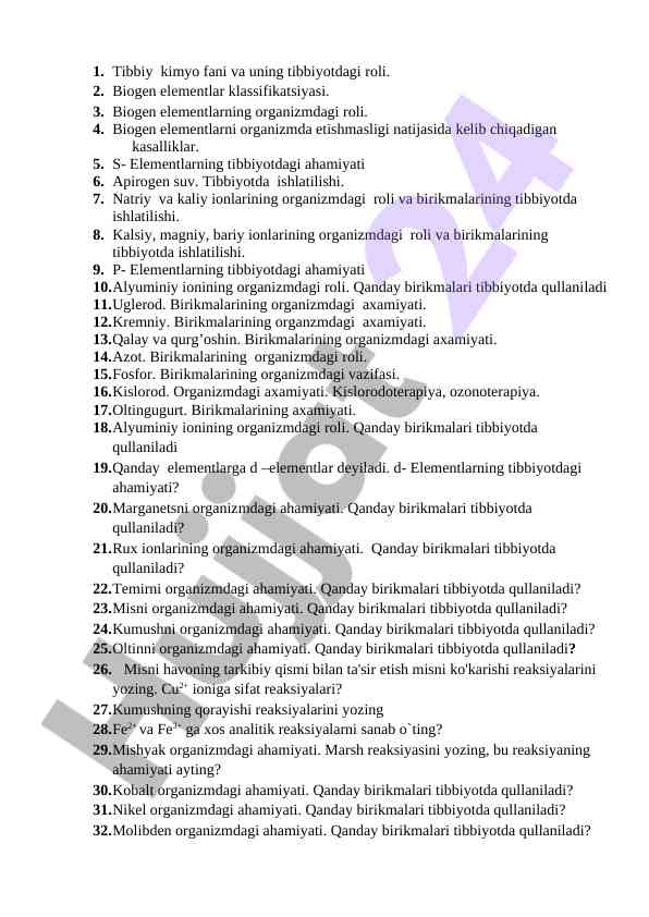 Tibbiy kimyo fani va uning tibbiyotdagi ro'li