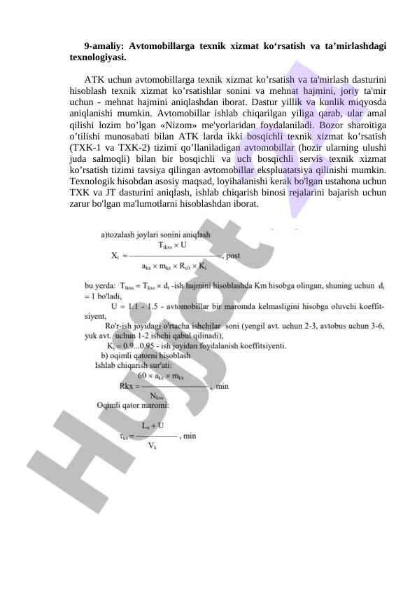Texnik xizmat ko‘rsatish va ta’mirlash texnologiyasi