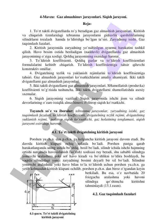 Gaz almashinuv jarayonlari va siqish jarayoni