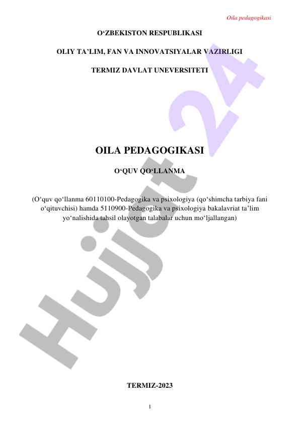 Oila pedagogikasi o‘quv qo‘llanmasi 2023 yil
