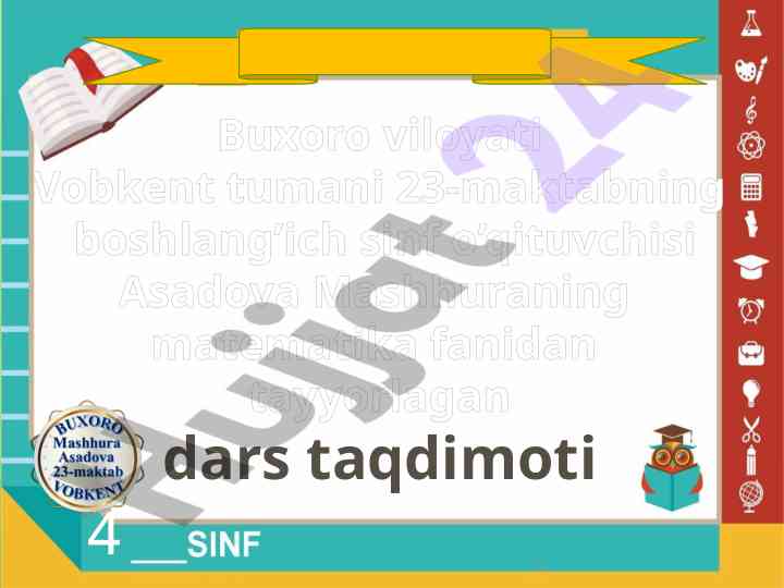 Matematika fanidan dars taqdimoti va topshiriqlar