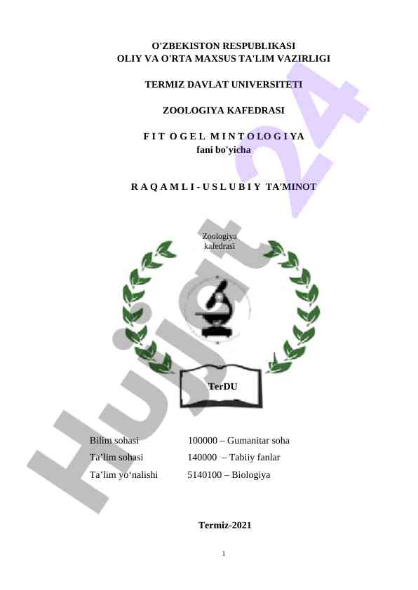 Raqamli uslubiy ta'minot fitogelmintologiya fani