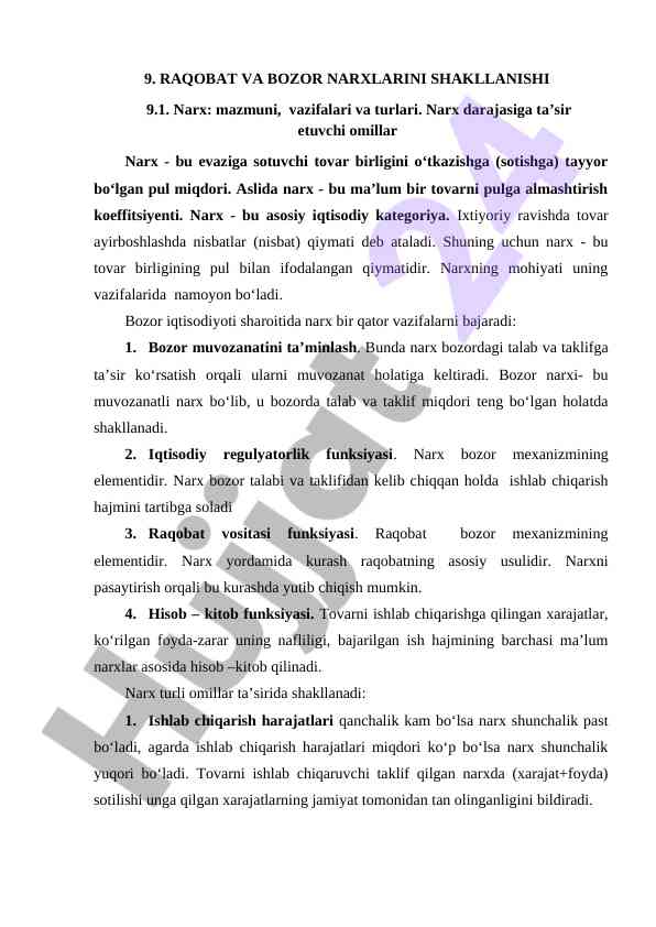 Raqobat Va Bozor Narxlarining Shakllanishi