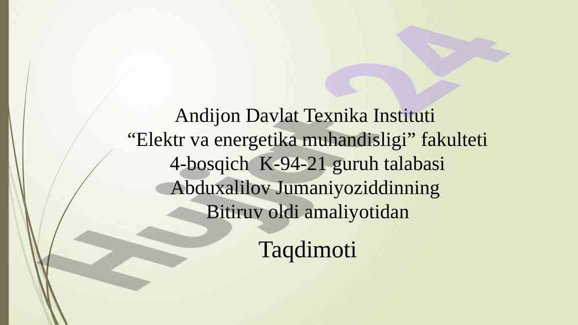 Elektr ta’minoti podstansiyalari taqdimoti