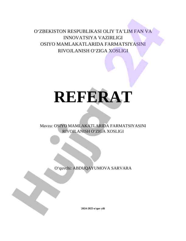Osiyo mamlakatlarida farmatsiyalarning rivojlanishi