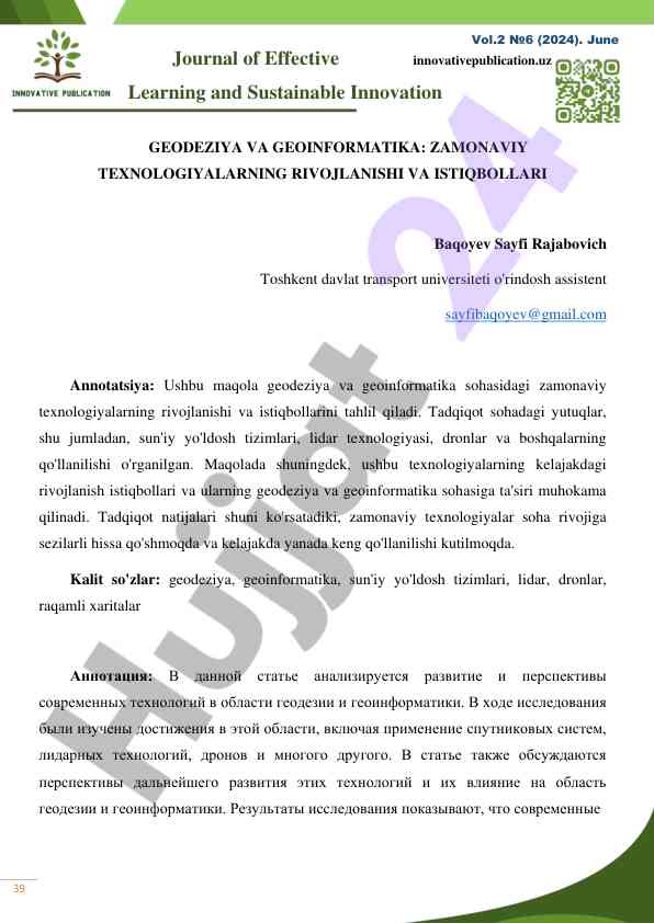 Geodeziya va geoinformatika: zamonaviy texnologiyalar