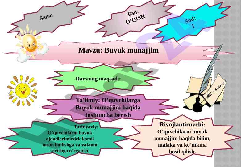 Buyuk munajjim haqida o’quvchi dars rejasi