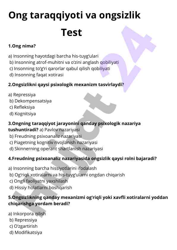 Ong taraqqiyoti va ongsizlik testi