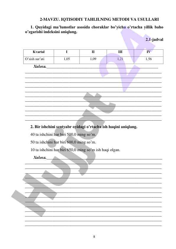 Iqtisodiy tahlil metodlari va usullari kursi