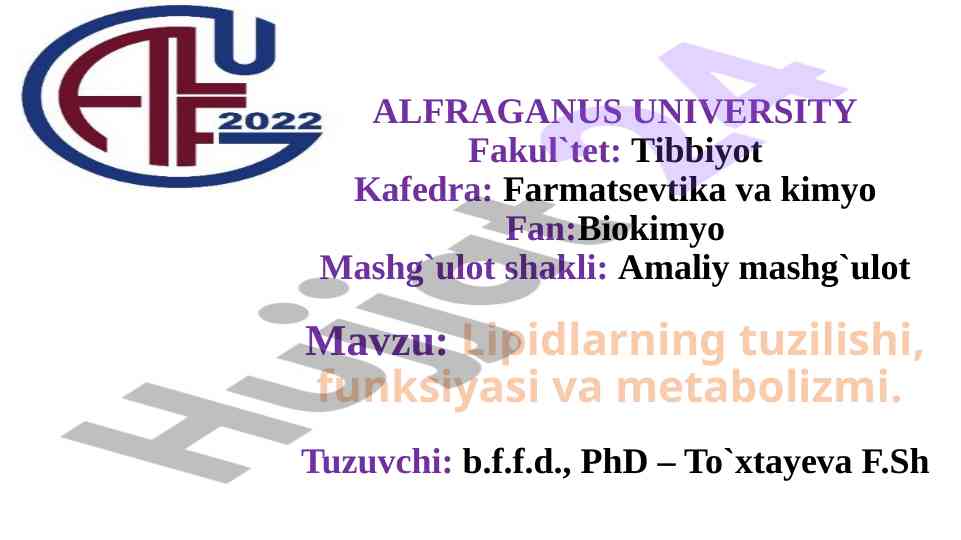 Lipidlarning tuzilishi, funktsiyasi va metabolizmi